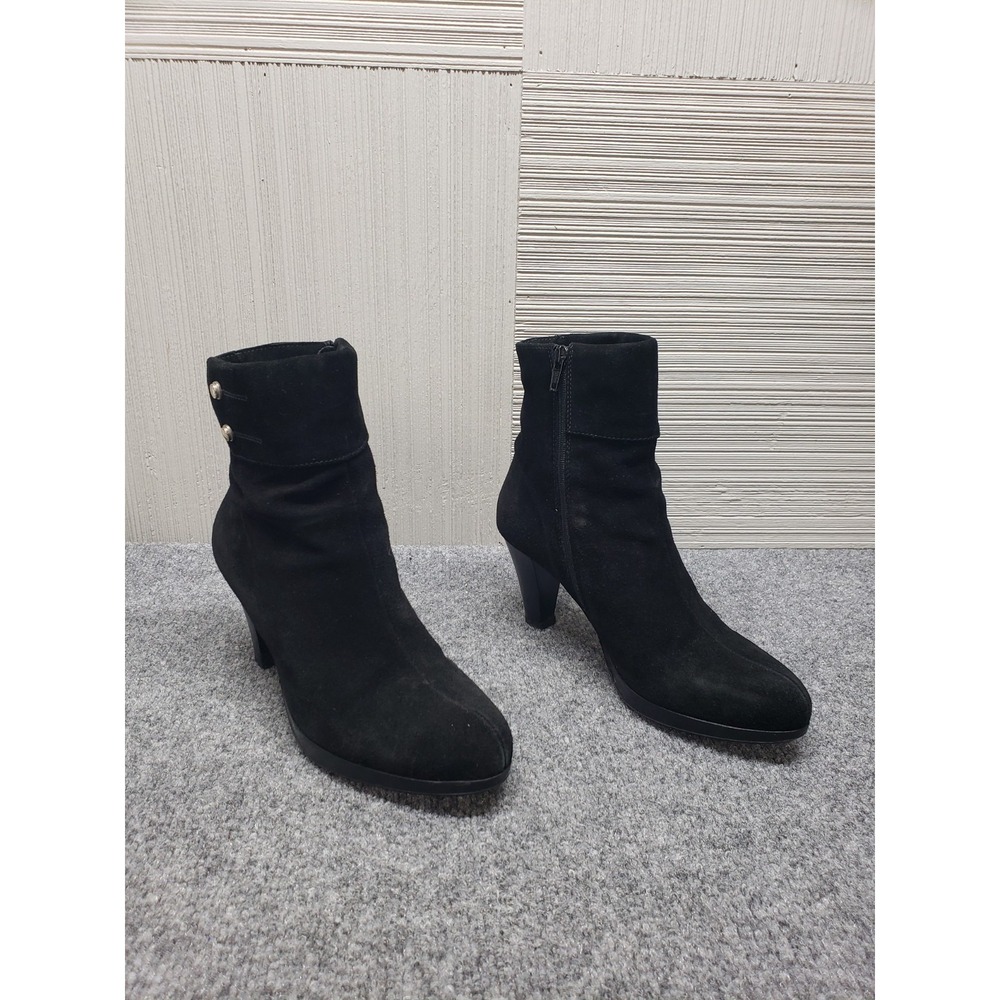 La Canadienne Women Ankle Boot Shoe 8M Black Faux Suede Slouch Mid Stiletto Heel
